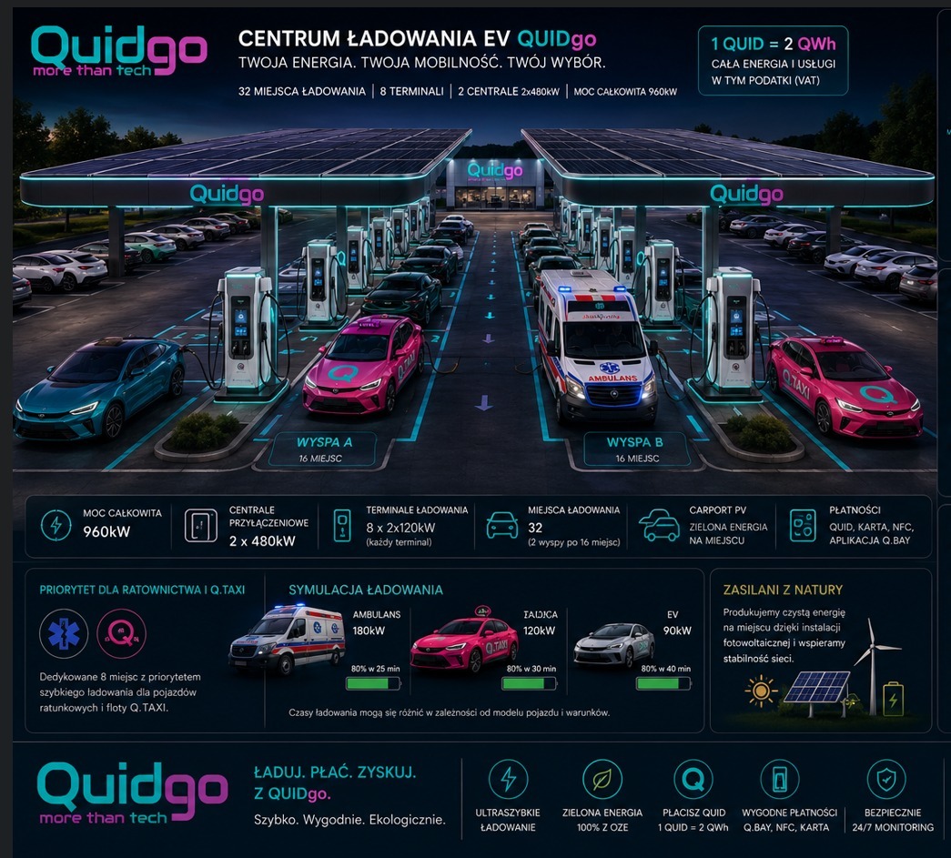 QUIDgo charging centre concept — 960 kW, 32 bays